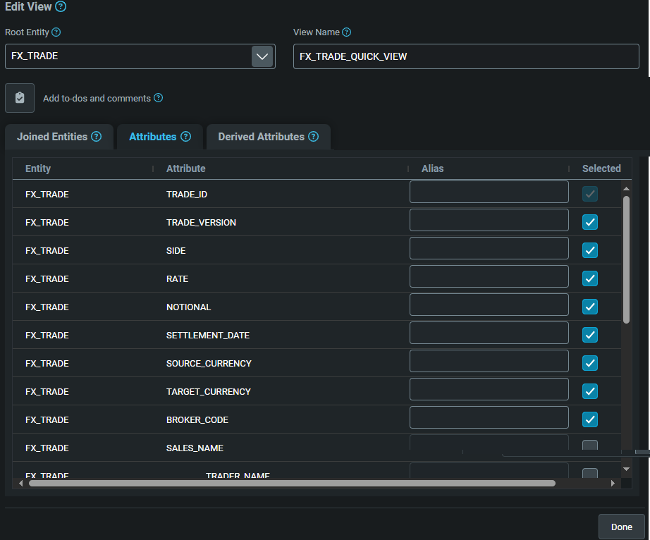 Selecting attributes for a view