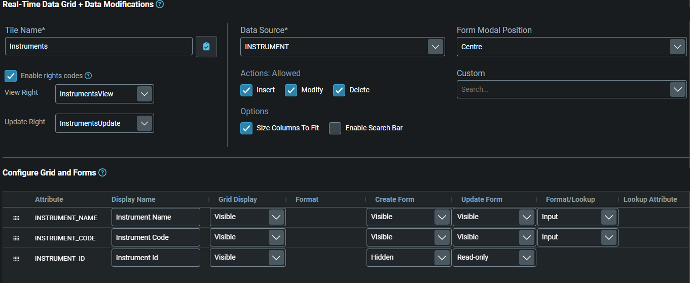 Configuring the attributes in a form