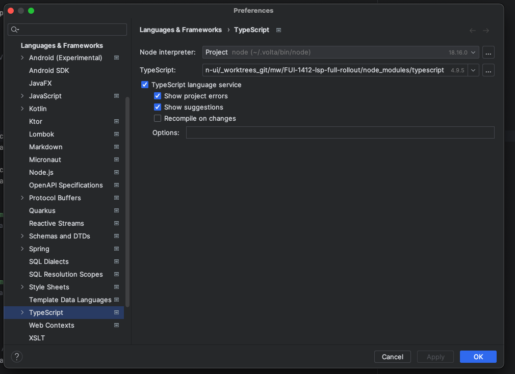 IntelliJ typescript settings