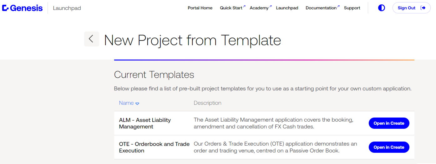 Launchpad project templates