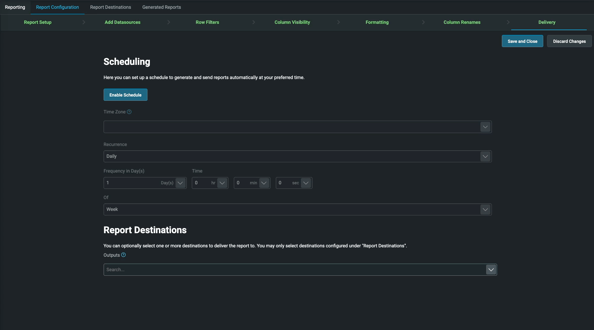 Report config destinations