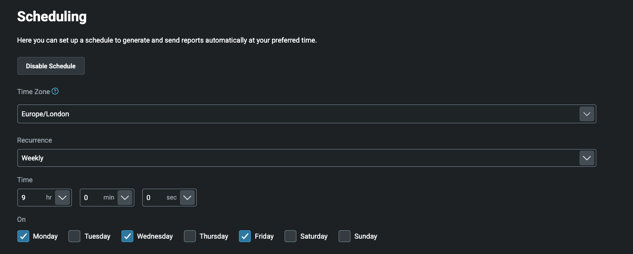 Reporting Scheduling